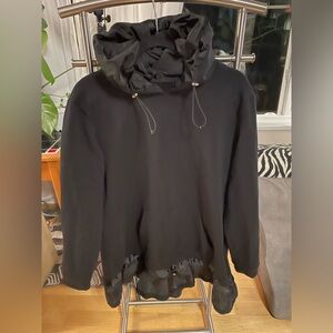 Moncler Black Hoodie with Ruffles &  Logo Patch